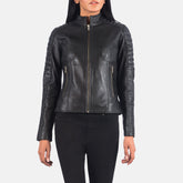 Tiris Black Leather Quilted Biker Jacket